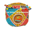 Indian Round Patch Work Embroidered Ottoman Pouf-Jaipur Handloom