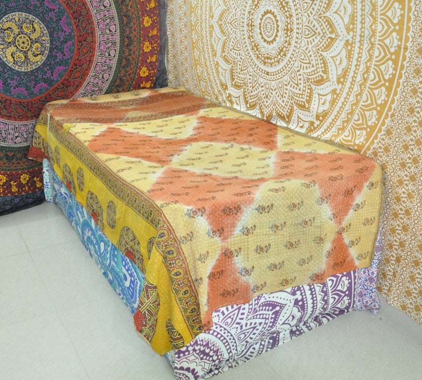 Indian Sari Vintage kantha Quilt-Jaipur Handloom