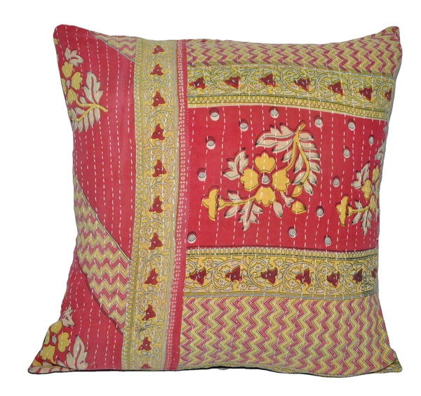 Indian Style Organic Kantha Pillows 24" Boho Decorative Pillows For Sofa