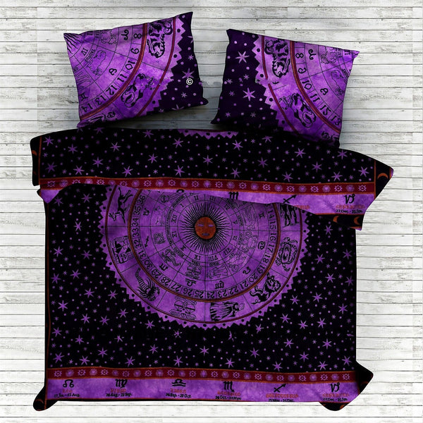 Indian astrology bohemian purple duvet cover with pillow cases-Jaipur Handloom