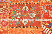 Indian organic pillow cases for couch 24" orange embroidered cushions-Jaipur Handloom