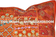Indian organic pillow cases for couch 24" orange embroidered cushions-Jaipur Handloom