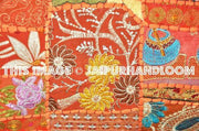 Indian organic pillow cases for couch 24" orange embroidered cushions-Jaipur Handloom