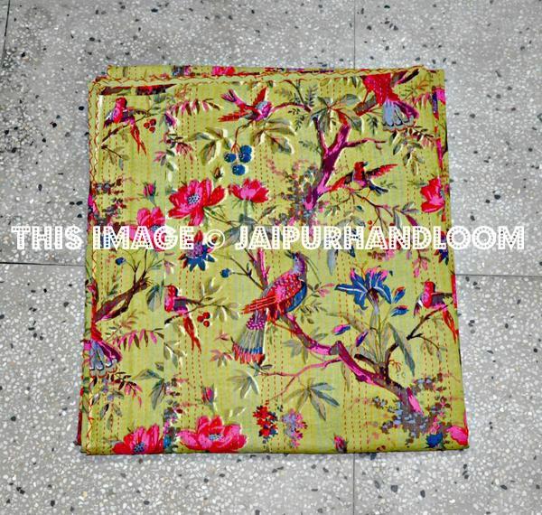 Indian sari kantha Quilt, kantha quilt in Green, kantha throw blanket handmade kantha, bedspread kantha, throw blanket antique quilt