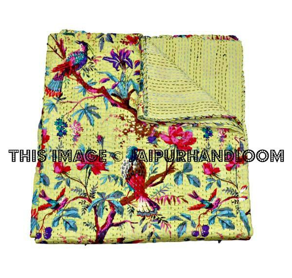 Indian sari kantha Quilt, kantha quilt in Green, kantha throw blanket handmade kantha, bedspread kantha, throw blanket antique quilt