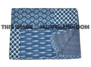 Indigo Kantha Quilt Queen Quilt Patchwork Quilt-Jaipur Handloom