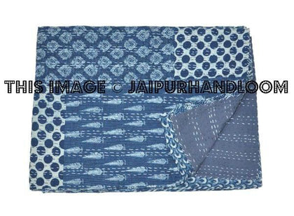 Indigo Kantha Quilt Queen Quilt Patchwork Quilt-Jaipur Handloom