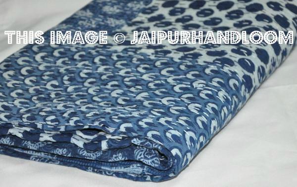 Indigo Kantha Quilt Queen Quilt Patchwork Quilt-Jaipur Handloom