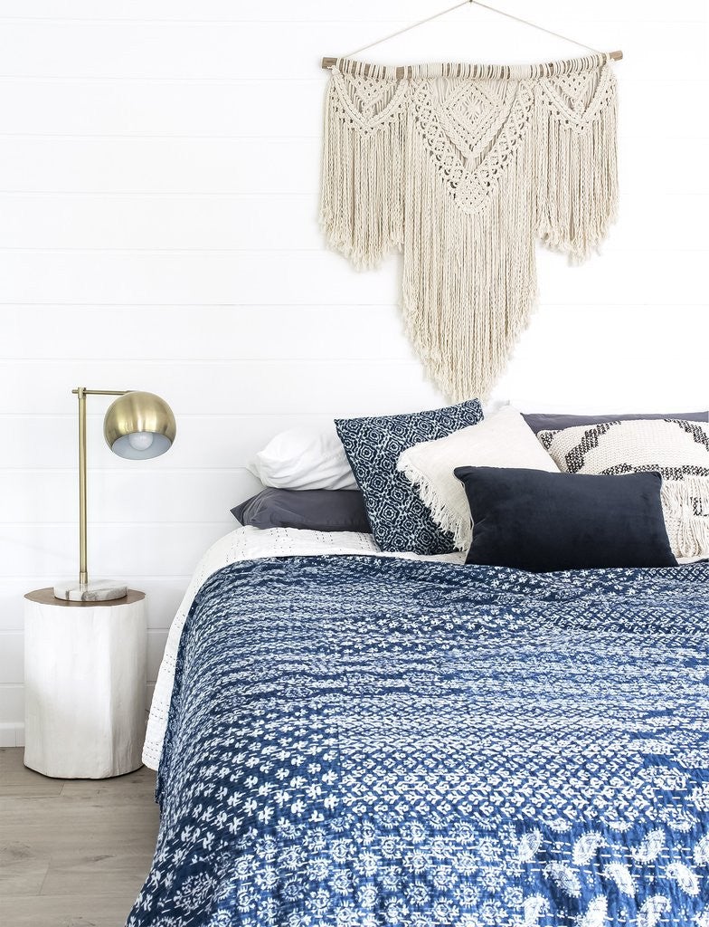 Indigo Kantha Throw Bohemian Patchwork Kantha Bed Cover-Jaipur Handloom