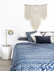 Indigo Kantha Throw Bohemian Patchwork Kantha Bed Cover-Jaipur Handloom