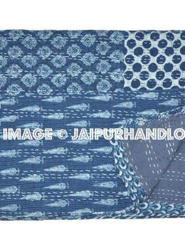 Indigo Patchwork Kantha Quilt Christmas Gift, Kantha Throw Blanket, Kantha Bedspread, Patchwork quilt, Kantha Blanket, Indian Sari Quilt
