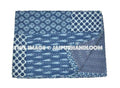 Indigo Patchwork Kantha Quilt Christmas Gift, Kantha Throw Blanket, Kantha Bedspread, Patchwork quilt, Kantha Blanket, Indian Sari Quilt-Jaipur Handloom