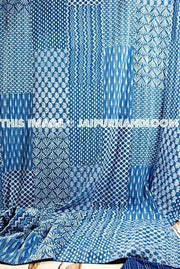 Indigo Patchwork Queen Kantha Quilt-Jaipur Handloom