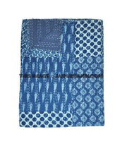 Indigo Patchwork Queen Kantha Quilt-Jaipur Handloom