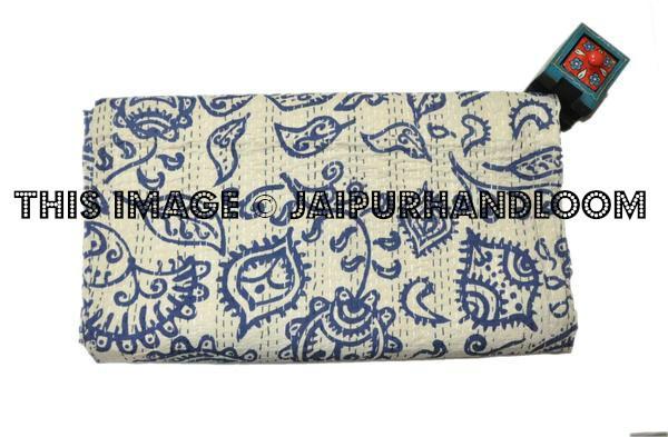 Indigo print paisley kantha blanket bedspread Quilt Throw