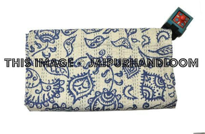 Indigo print paisley kantha blanket bedspread Quilt Throw