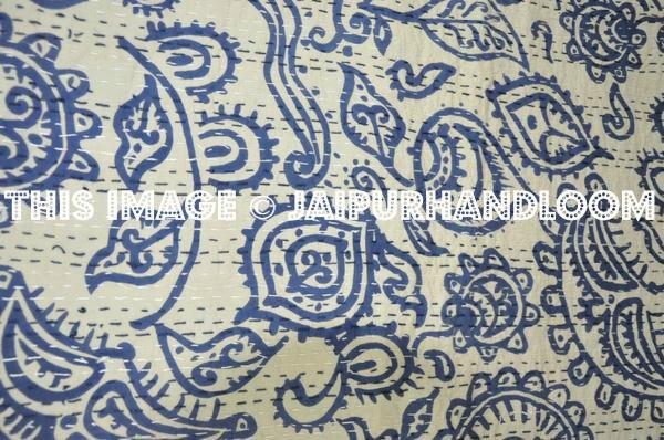 Indigo print paisley kantha blanket bedspread Quilt Throw