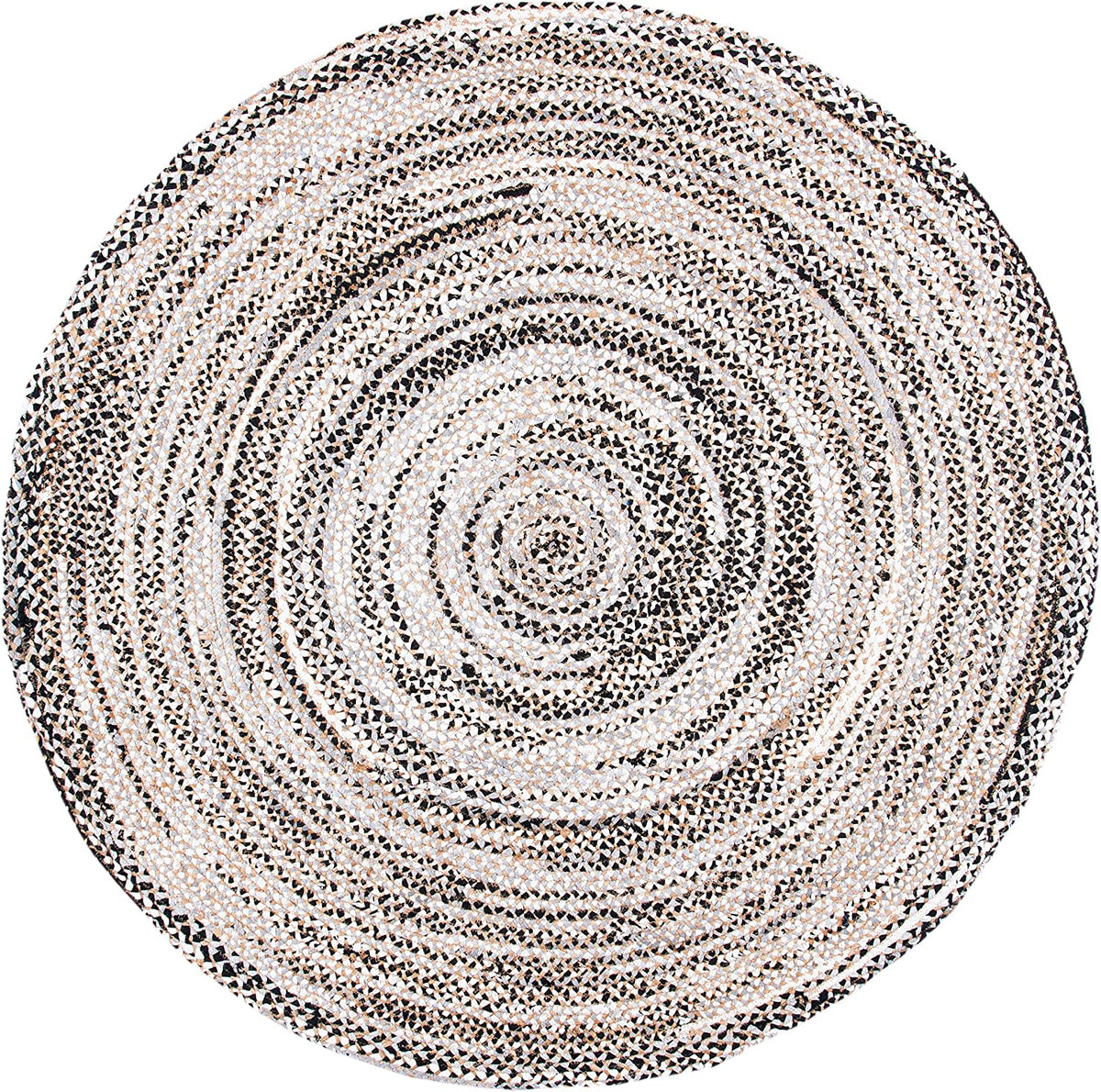 Ivory White Black & Beige Round Braided Jute Rug | | Jaipur Handloom