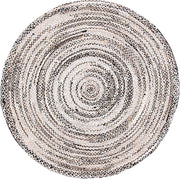 Ivory White Black & Beige Round Braided Jute Rug | | Jaipur Handloom