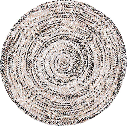 Ivory White Black & Beige Round Braided Jute Rug | | Jaipur Handloom