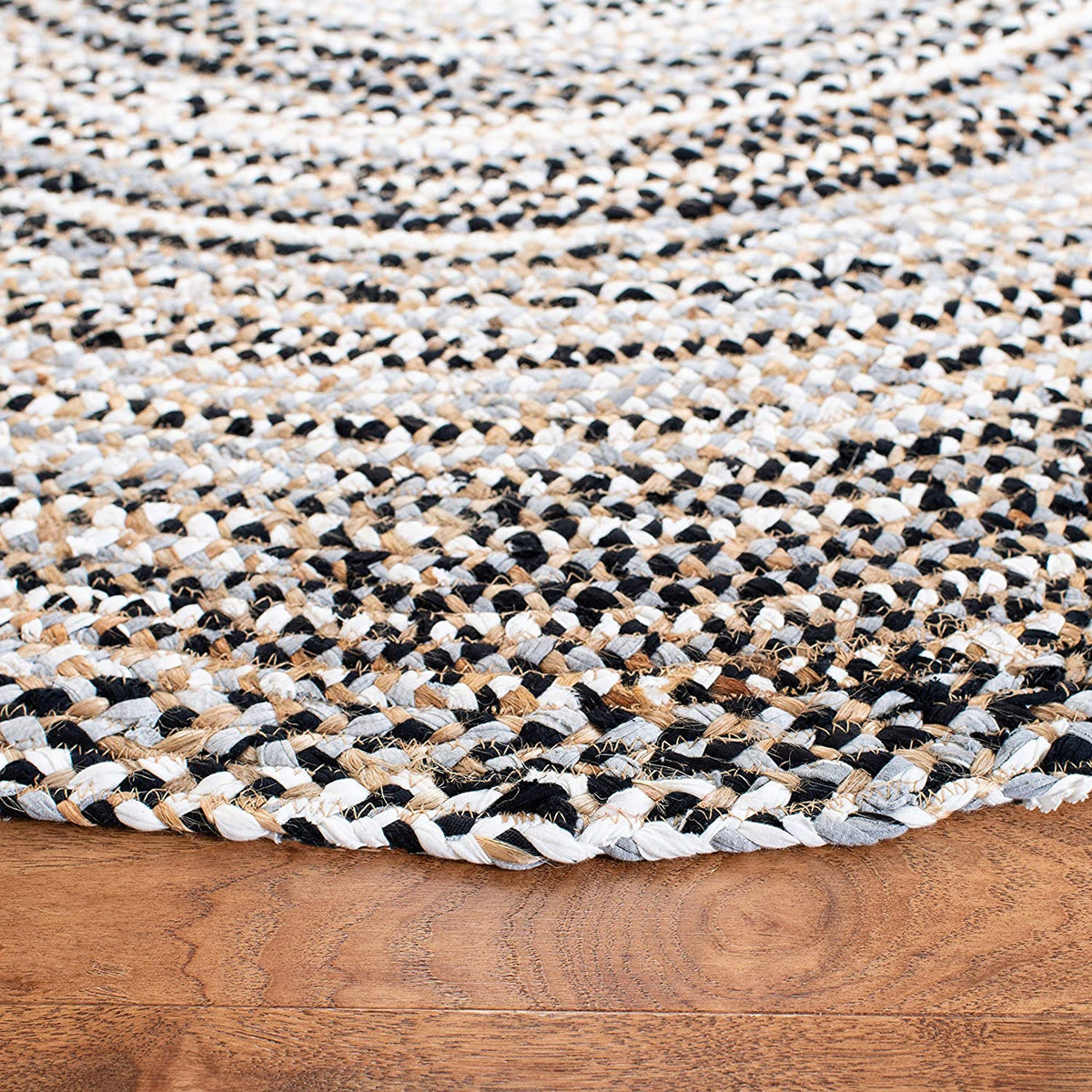 Ivory White Black & Beige Round Braided Jute Rug | | Jaipur Handloom