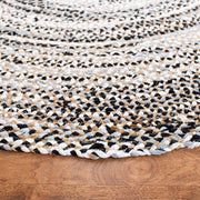 Ivory White Black & Beige Round Braided Jute Rug | | Jaipur Handloom