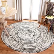 Ivory White Black & Beige Round Braided Jute Rug | | Jaipur Handloom