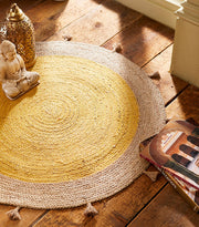 Jaipur Handloom  | Jute round rug, Braided rag rugs, Natural jute rug with tassels