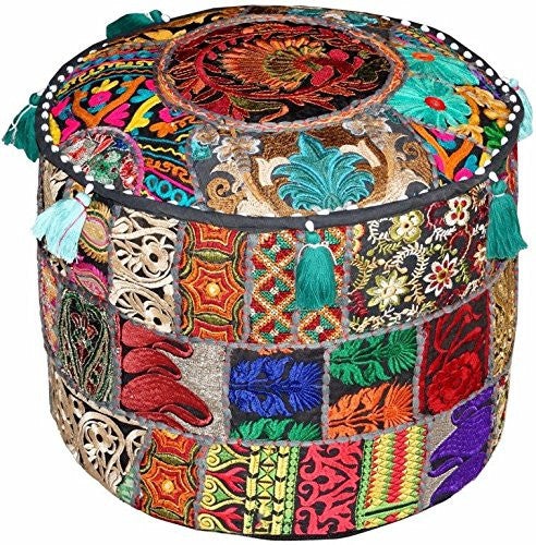 Pouf indiano ricamato patchwork cuscino confortevole pavimento cotone ottomano etnico pouf 46 x 34 cm Pouf indiano ricamato patchwork cuscino confortevole pavimento cotone ottomano etnico pouf 46 x 34 cm