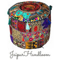 JaipurHandloom Black Indian Pouf Stool Vintage Patchwork Embellished With Patchwork Living Room Ottoman Cover, 46 X 33 Cm or 18X13 inches-Jaipur Handloom