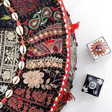 JaipurHandloom Black Indian Traditional Home Decorative Ottoman Handmade and Patchwork Foot Stool Floor Cushion Cover, 58 X 33 Cm or 22 X14 inches-Jaipur Handloom