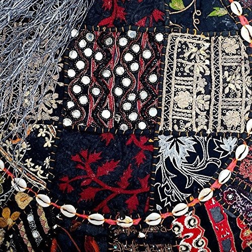 JaipurHandloom Black Indian Traditional Home Decorative Ottoman Handmade and Patchwork Foot Stool Floor Cushion Cover, 58 X 33 Cm or 22 X14 inches-Jaipur Handloom
