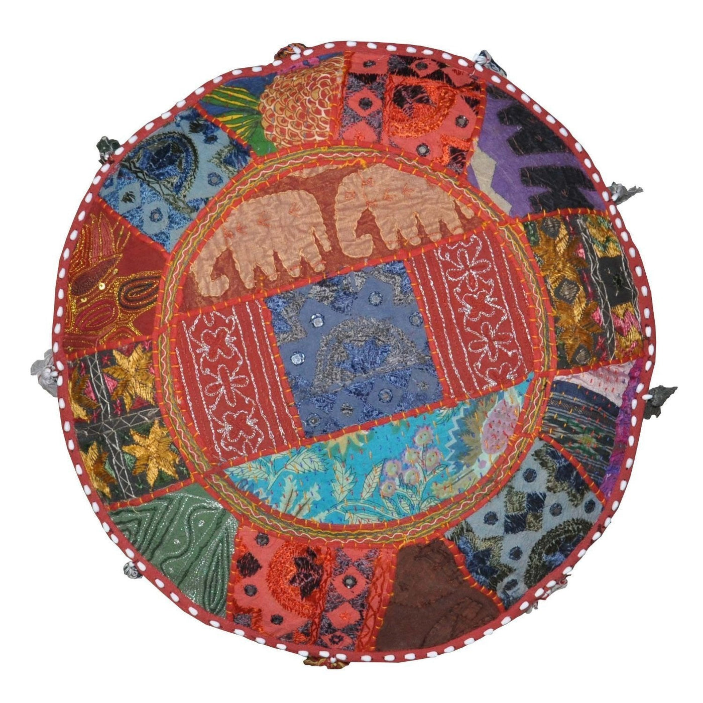 JaipurHandloom Traditional Decorative Ottoman Comfortable Floor Cushion Foot Stool Embellished With Embroidery & Patchwork cover, 58 X 33 Cm-Jaipur Handloom