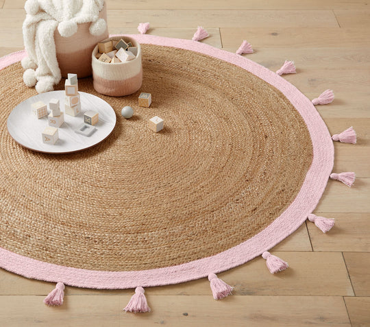 Jute Round Rugs - Buy round jute Rugs with tassels in India - Jaipur Handloom