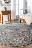 Jaipur Handloom - Jute and Denim Round Rug Carpet Rag Rag Round Door Mat Circle Rug