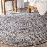 Jaipur Handloom - Jute and Denim Round Rug Carpet Rag Rag Round Door Mat Circle Rug