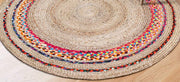 Jaipurhandloom - Jute round rug, circle rugs. Cotton Carnivale Braided Round Rug, 5', Multi-Colored