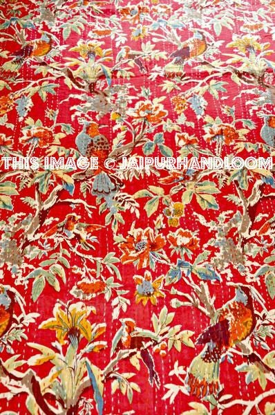 Kantha Bedspread, Kantha Quilt, Floral Quilt, Kantha Blanket, kantha Bed Cover, Blanket, Indian Bedspread, Bohemian Quilt, kantha Bedding-Jaipur Handloom