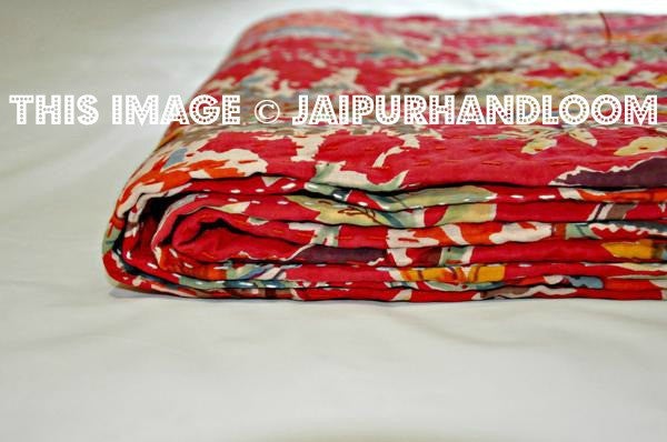 Kantha Bedspread, Kantha Quilt, Floral Quilt, Kantha Blanket, kantha Bed Cover, Blanket, Indian Bedspread, Bohemian Quilt, kantha Bedding-Jaipur Handloom
