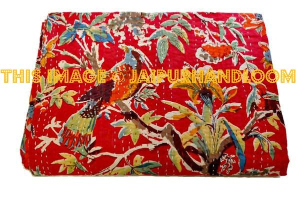 Kantha Bedspread, Kantha Quilt, Floral Quilt, Kantha Blanket, kantha Bed Cover, Blanket, Indian Bedspread, Bohemian Quilt, kantha Bedding-Jaipur Handloom