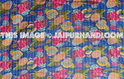 Kantha Quilt, Floral Queen Bed Cover Blanket Bedding-Jaipur Handloom