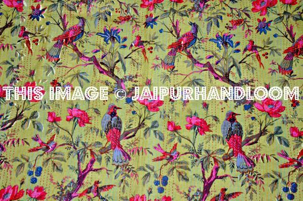Kantha Quilt, Floral Quilt in Bird, Kantha Blanket, Bed Cover, Twin Blanket, Indian Bedspread, Kantha bedspread, Bohemian Bedding Kantha