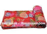 Kantha Quilt In Red, Floral kantha bedspread, kantha bed cover, Kantha throw Blanket in Red, Kantha Bedding, Red Blanket, Indian Sari Quilt-Jaipur Handloom
