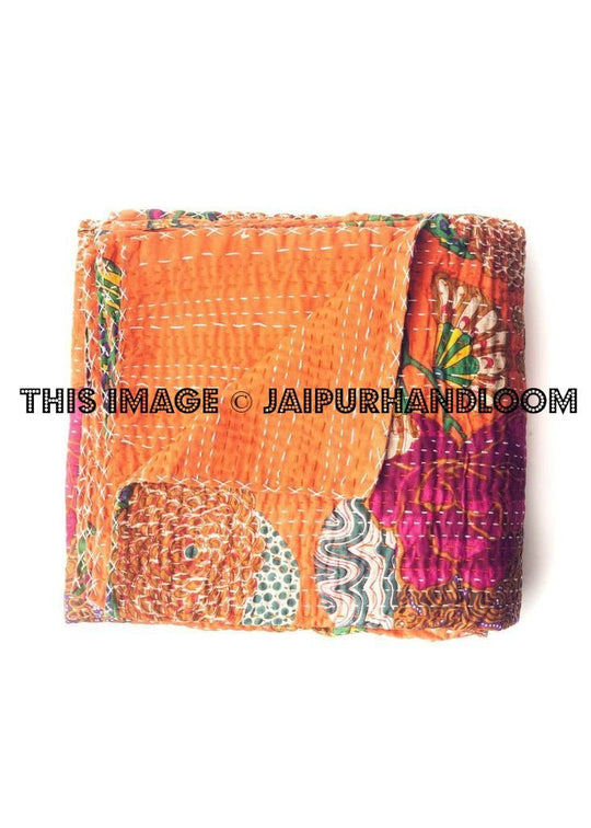 Kantha Quilt Indian Reversible Quilt Hand Block Print Quilt Bedspread Bed Cover