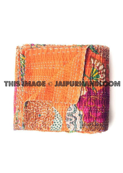 Kantha Quilt Indian Reversible Quilt Hand Block Print Quilt Bedspread Bed Cover