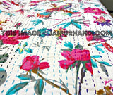 Kantha Quilt - ON SALE indian sari kantha quilt, floral kantha quilt bedding, birds kantha quilted bedspread, kantha quilt bedcover Throw-Jaipur Handloom