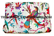 Kantha Quilt - ON SALE indian sari kantha quilt, floral kantha quilt bedding, birds kantha quilted bedspread, kantha quilt bedcover Throw-Jaipur Handloom