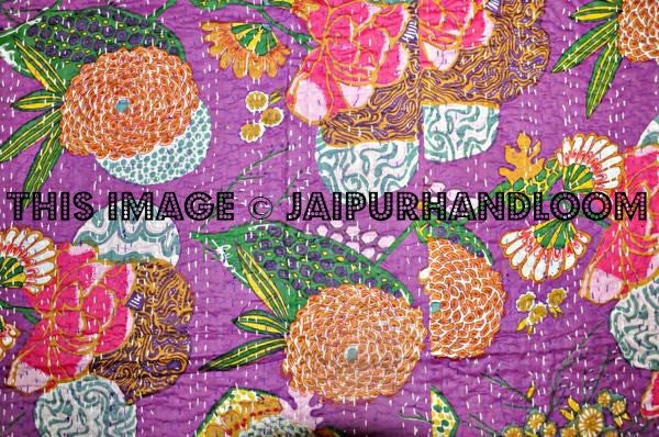 Kantha Quilt Queen Quilt in purple Bed cover Bedding-Jaipur Handloom