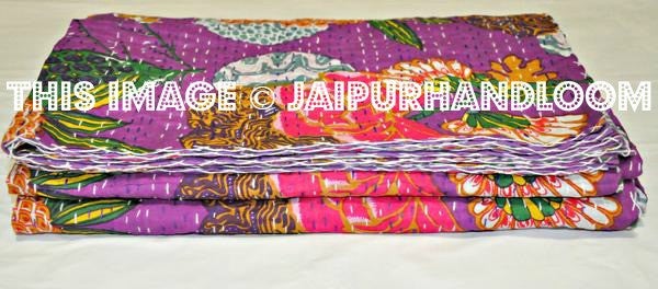 Kantha Quilt Queen Quilt in purple Bed cover Bedding-Jaipur Handloom