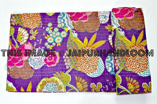 Kantha Quilt Queen Quilt in purple Bed cover Bedding-Jaipur Handloom